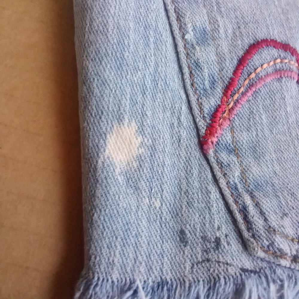 Zana Di Jeans Very Short Jean Mini Skirt Size 0 Pink Floral & Gemstone Designs - Picture 12 of 15